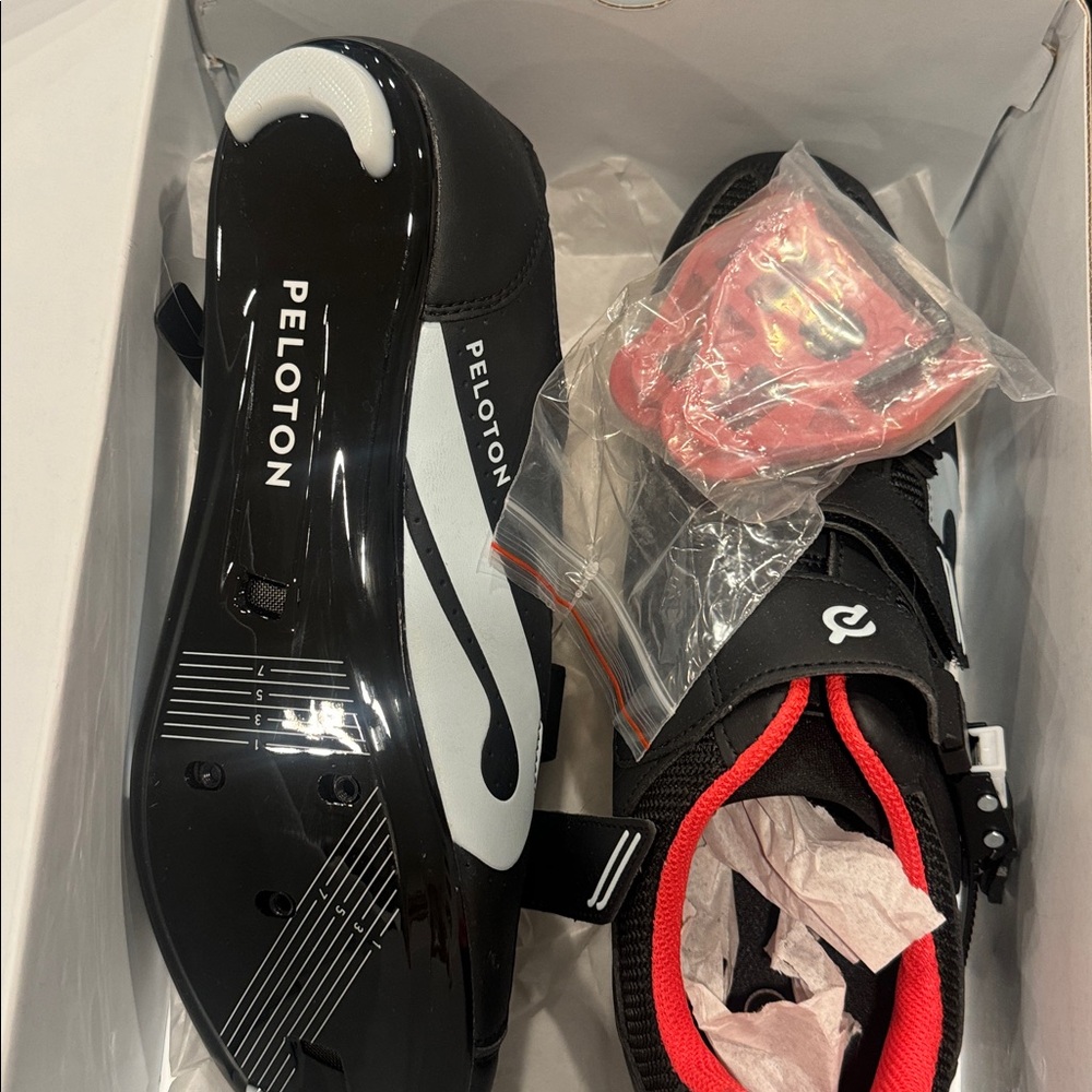 BRAND NEW Peloton Black and White Cycling Shoes with Red Accents